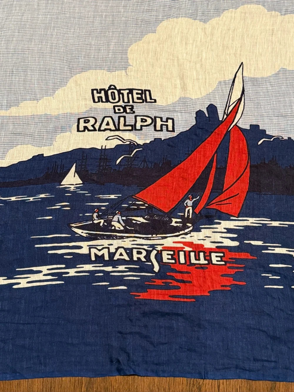 Polo Ralph Lauren Oversized Hotel Marseille France Nautical Sailboat Scarf Shawl
